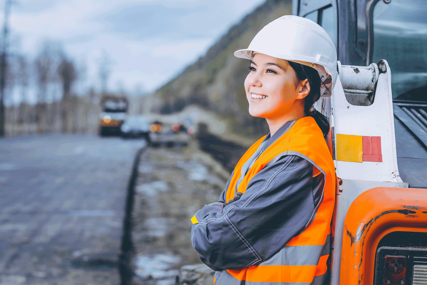 female worker road construction 